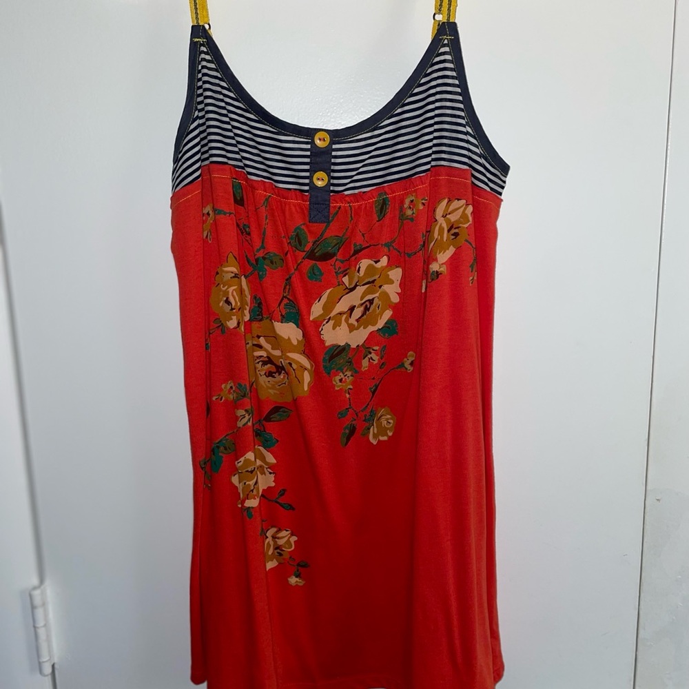 Floral Striped Tank Top - Red
